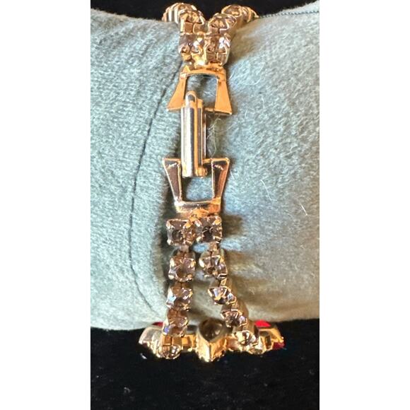 VTG Rhinestone Bracelet Red Clear Gray Stones Silver Tone 7” Timeless EUC - Picture 5 of 8